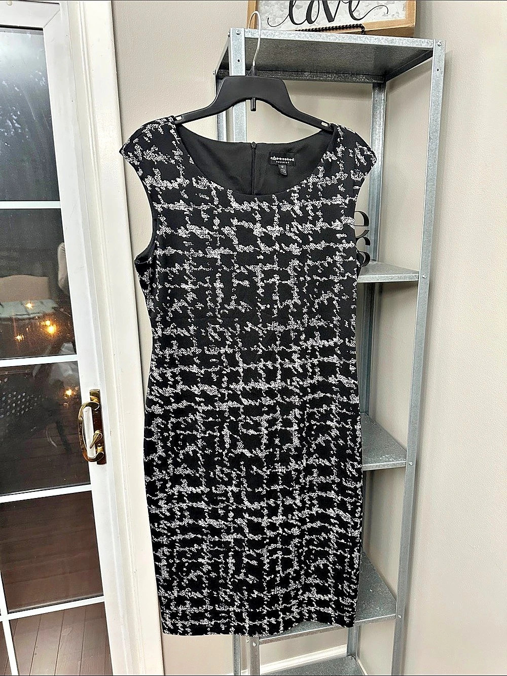 Connected Apparel Houndstooth Print Midi Dress in Black & White